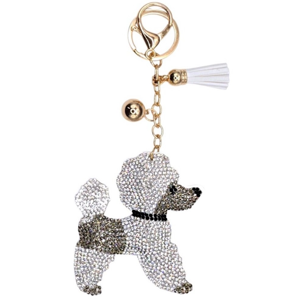 Bling Rhinestone Poodle Keychain with Tassel Purse Charm
